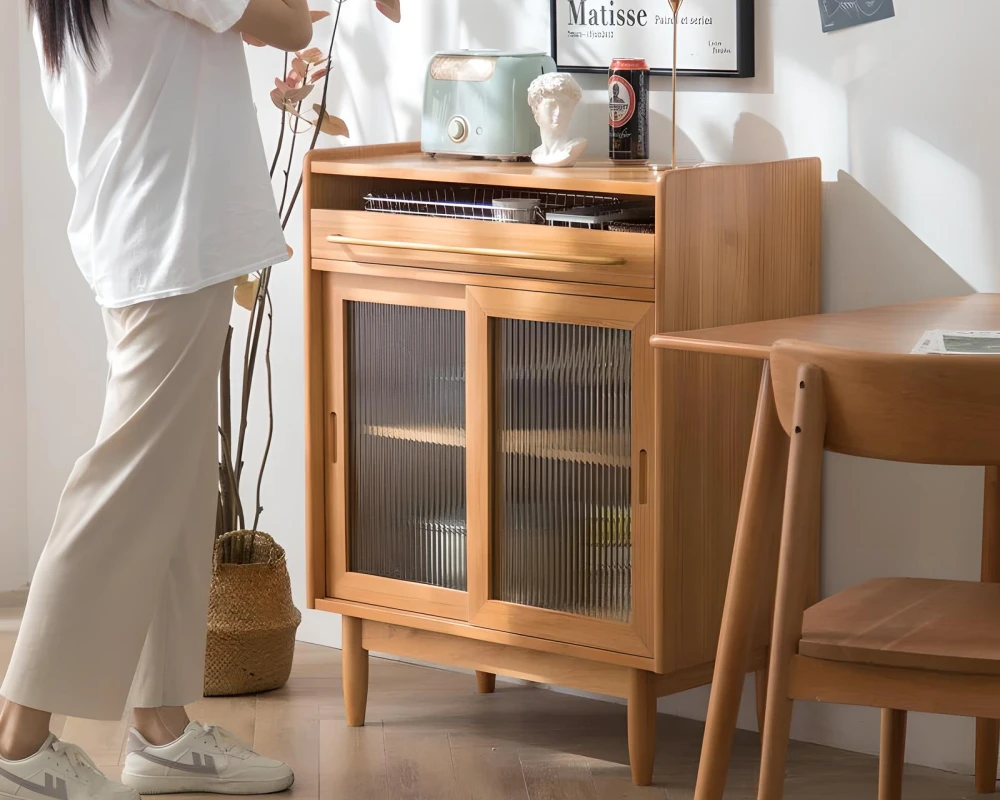 wood and rattan sideboard